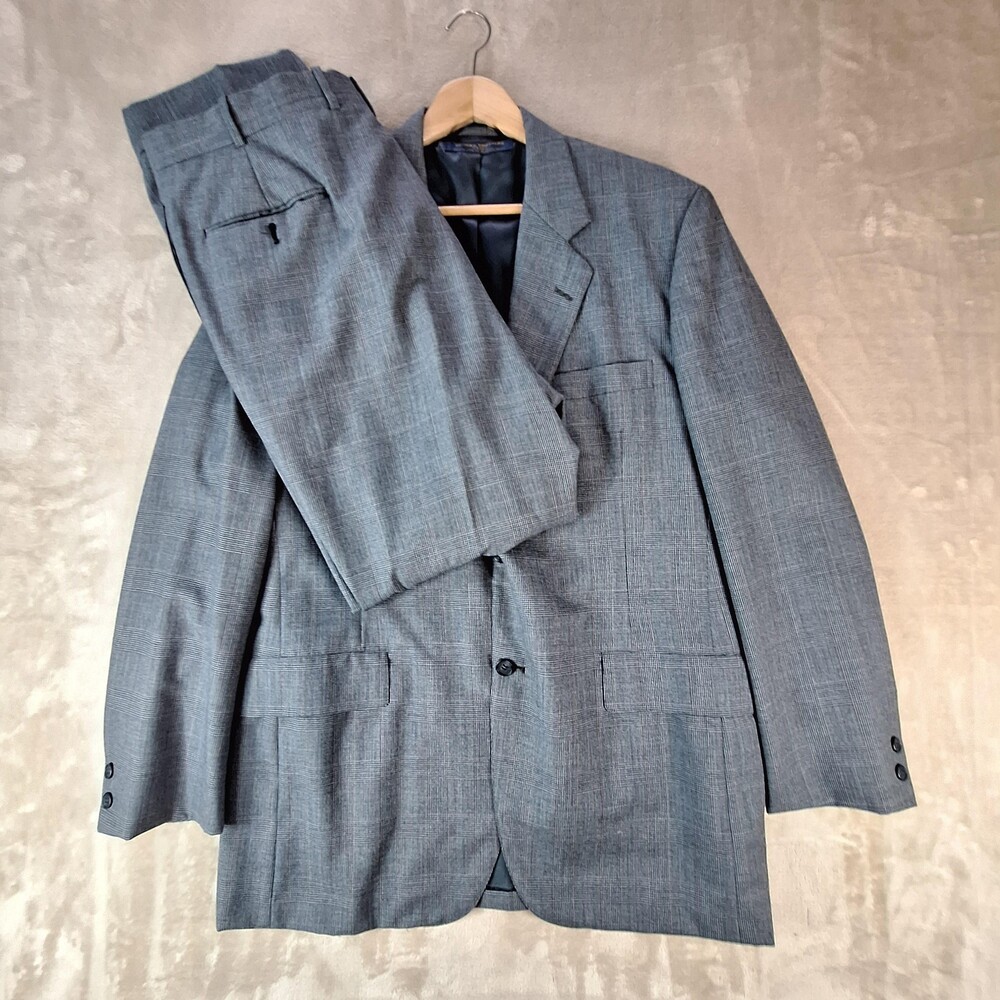 Vintage Brooks Brothers 346 Suit Mens 48L 36x31 Gray Check 2 Button USA 90s